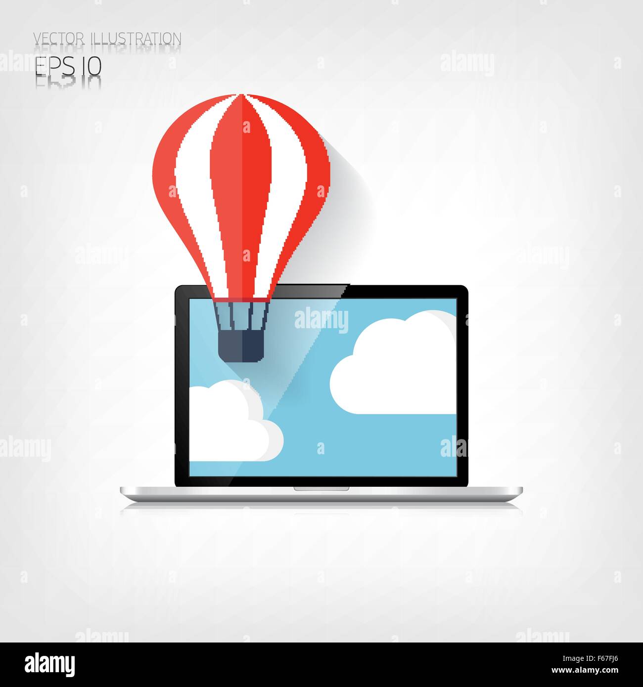 Flat air balloon web icon.Realistic detalized flat laptop Stock Vector