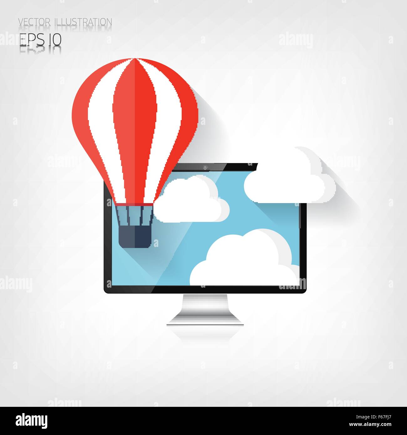 Flat air balloon web icon.Realistic detalized flat monitor Stock Vector