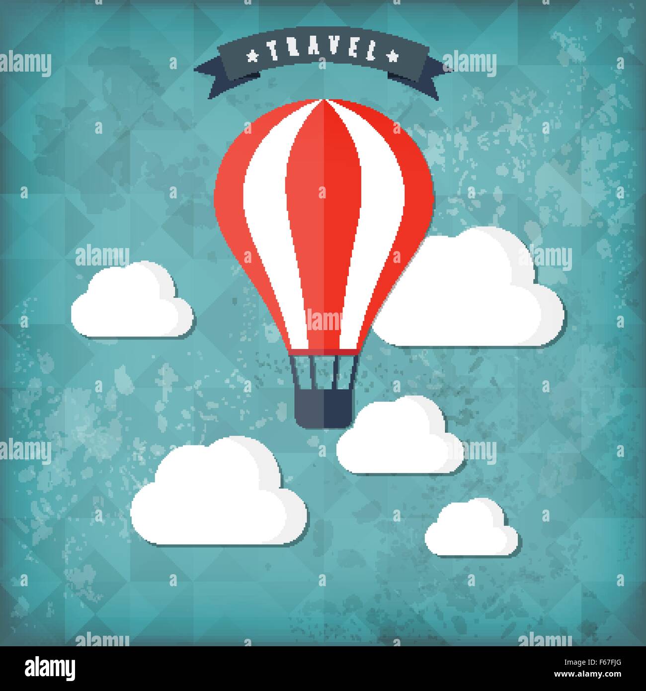 Flat air balloon web icon. Travel vintage background Stock Vector