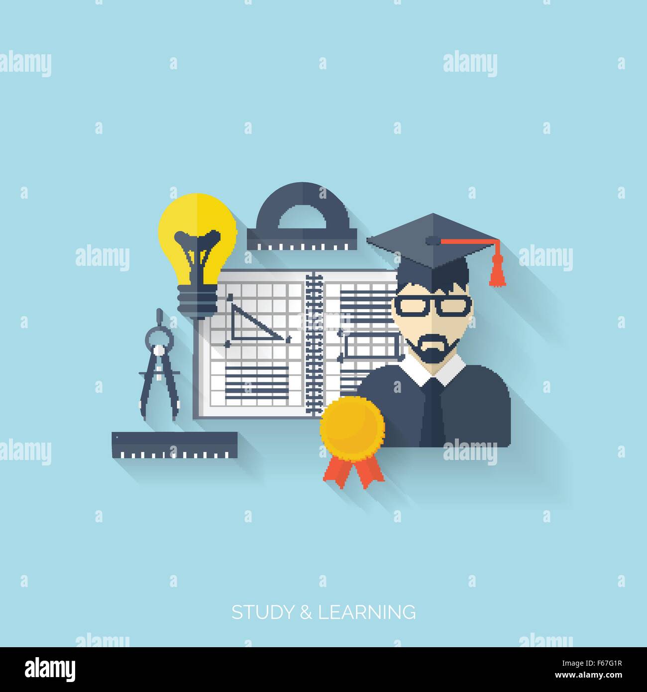 Flat concept education background. Back to school. Distance learning ...