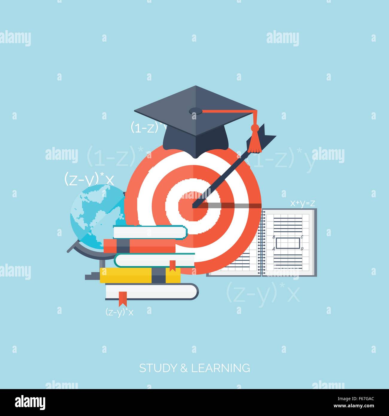 Flat concept education background. Back to school. Distance learning. Study in univercity. Stock Vector