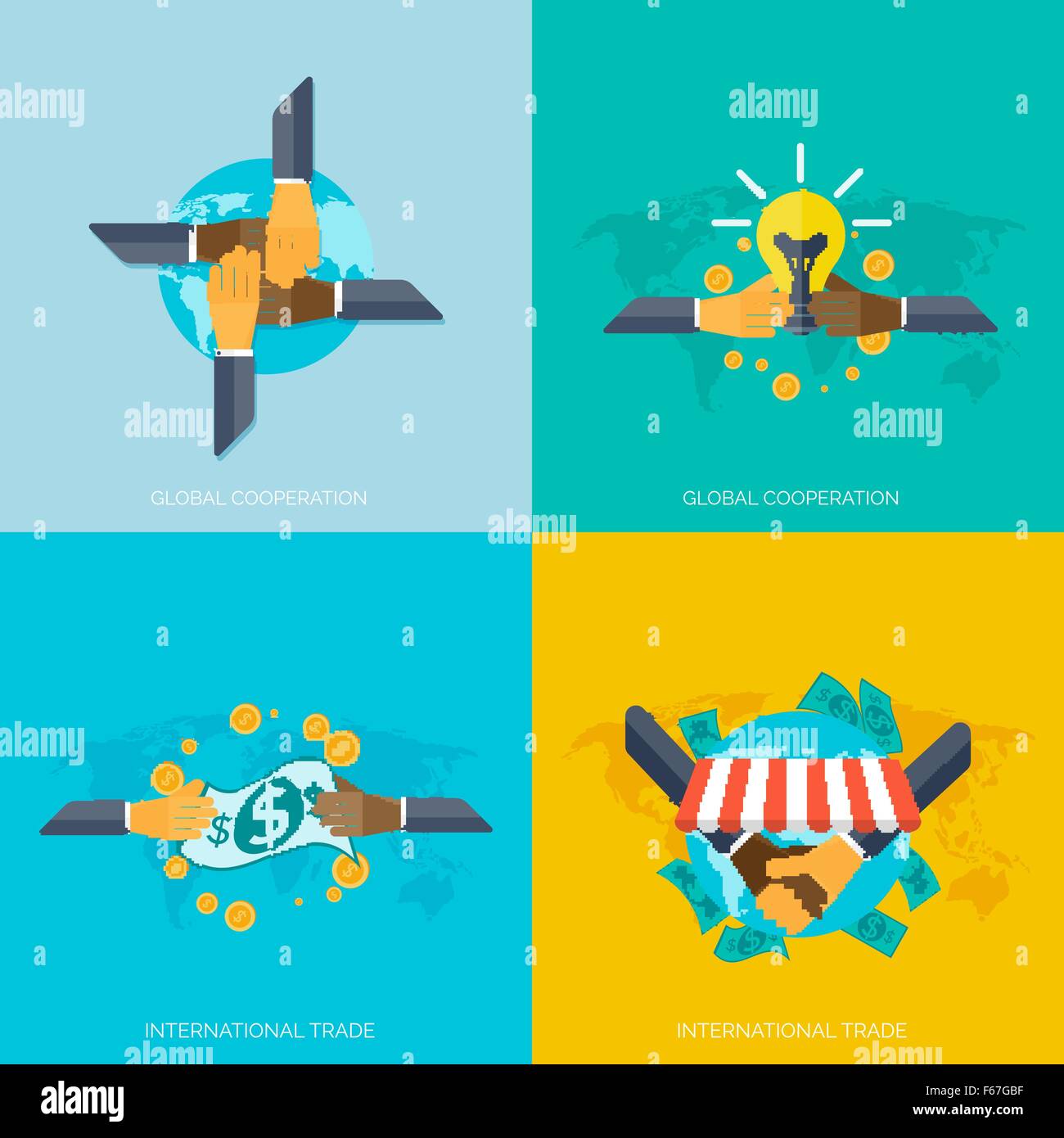 Flat hands. Global cooperation and international trade concept