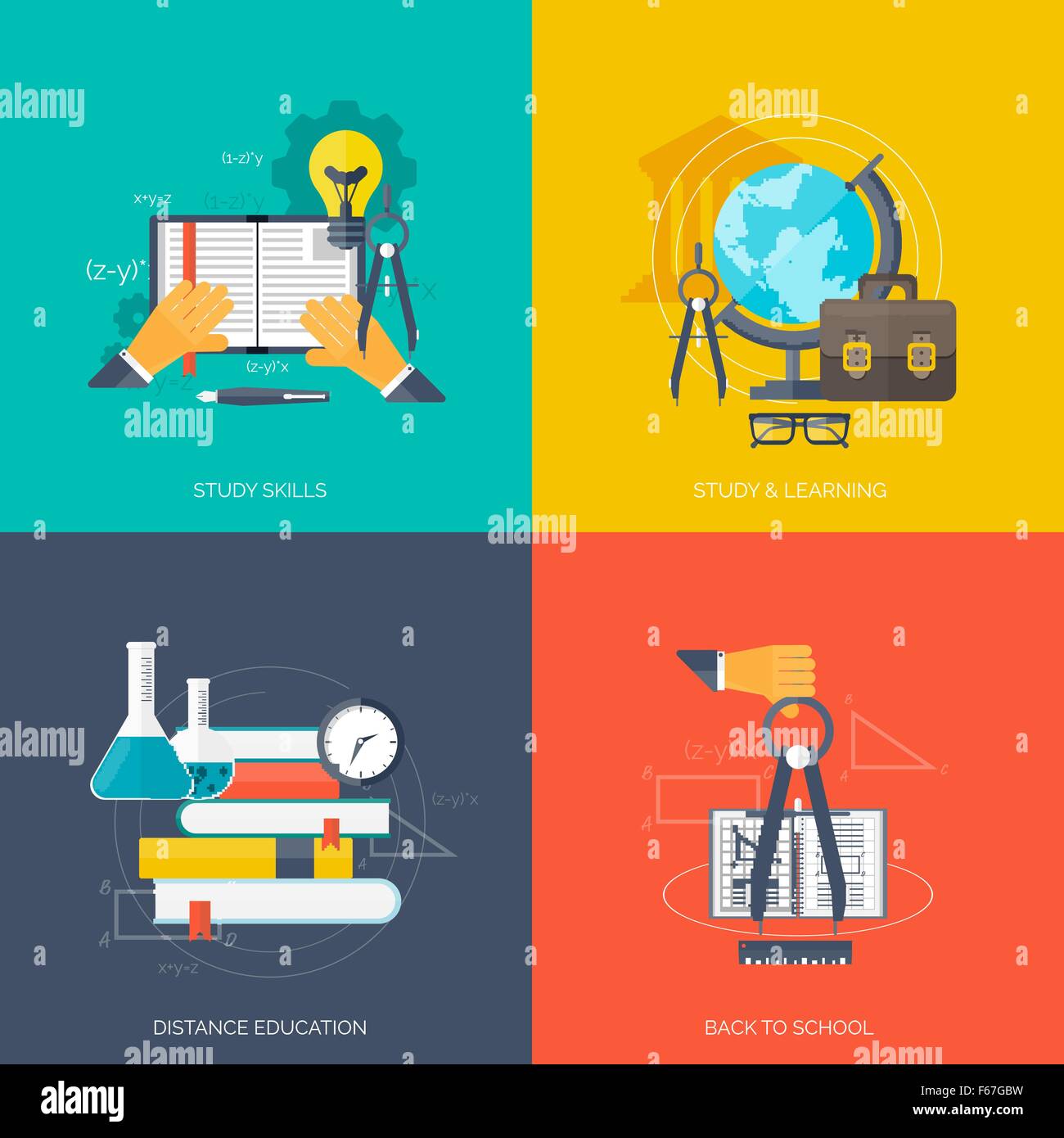 Flat concept education backgrounds set. Back to school. Distance ...