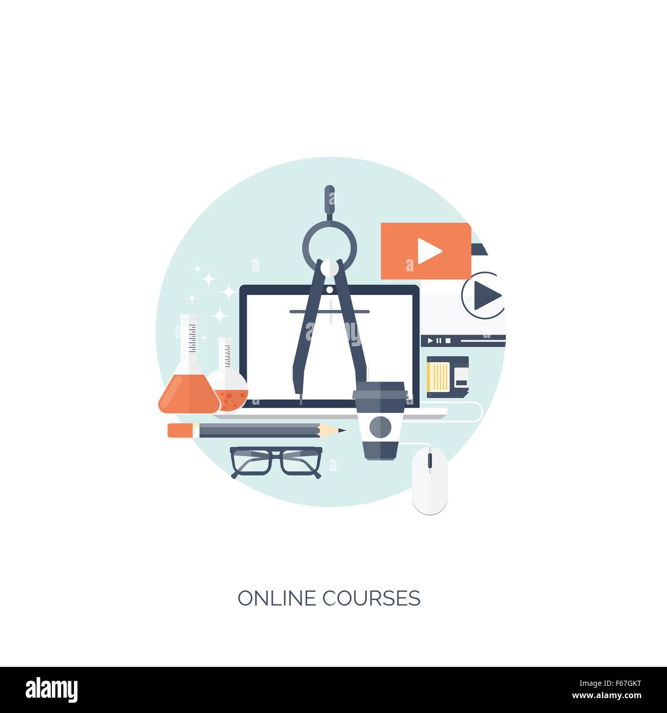 Flat vector illustration. Study ,learning concept background. Distance ...