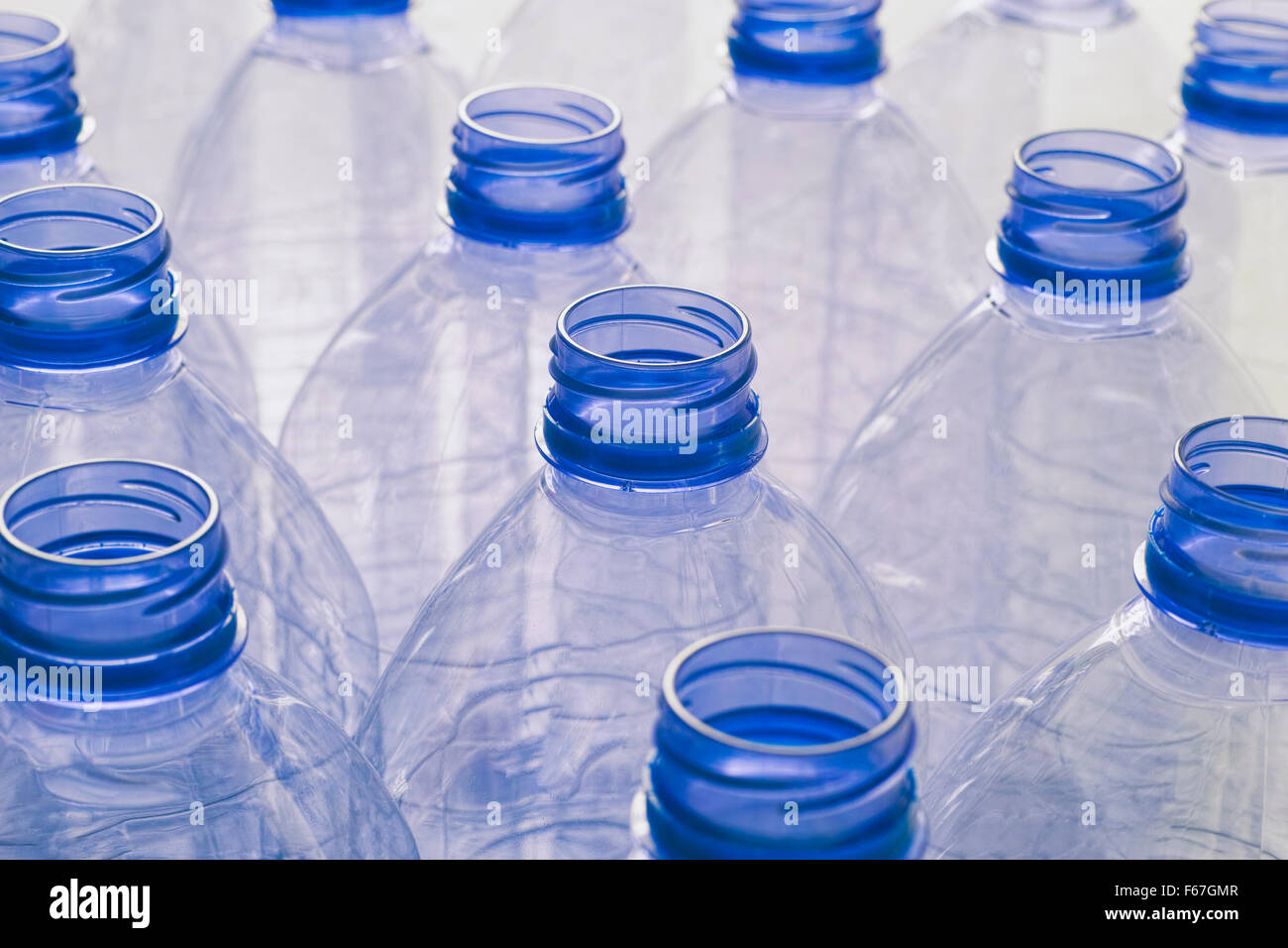 Empty plastic water bottles. Close up. Stock Photo