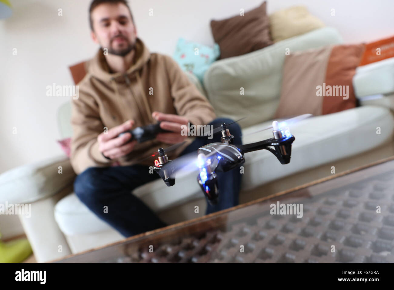 Generic illustration on the theme of recreational drones (unmanned aerial vehicles) Stock Photo