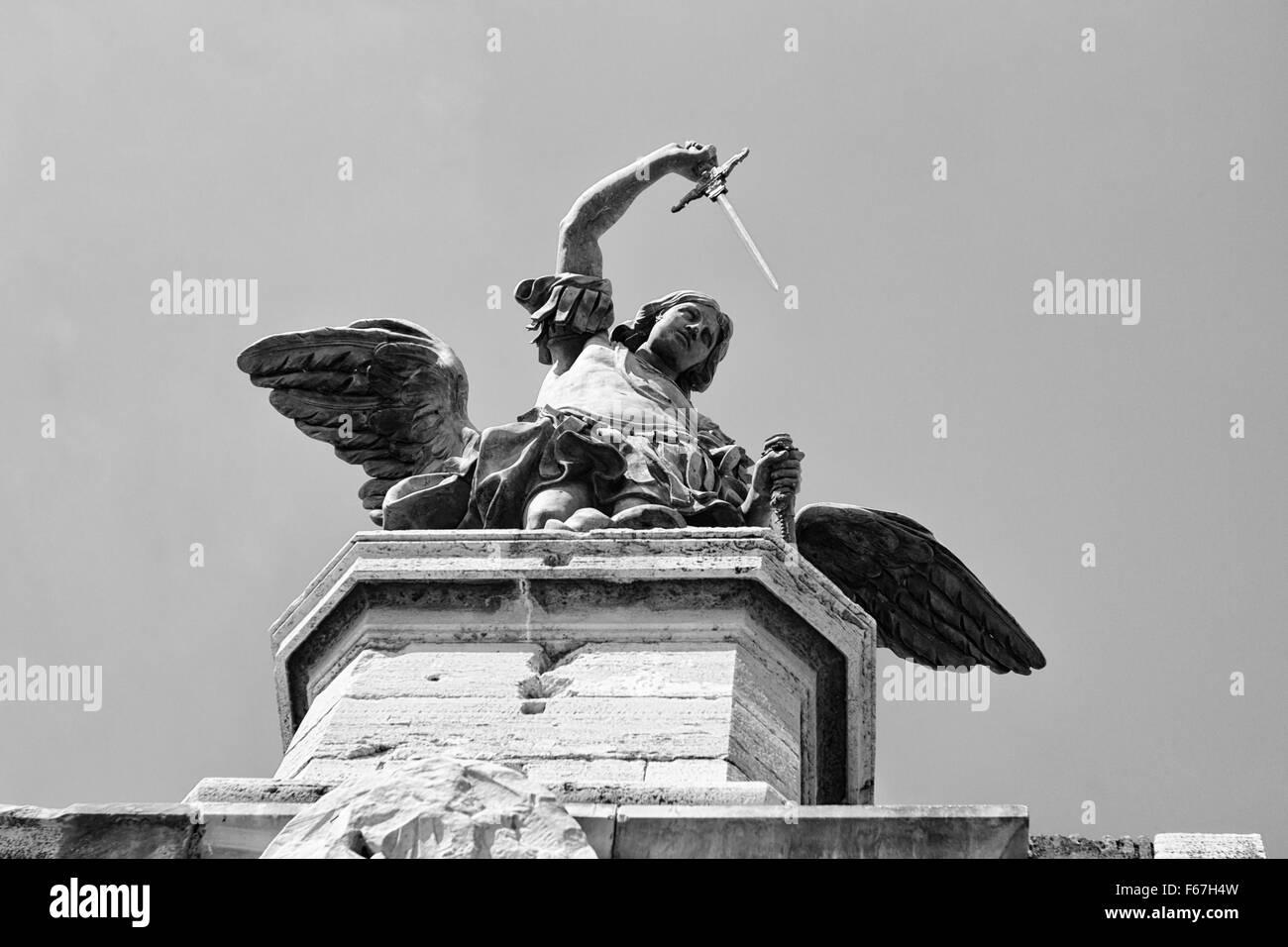 ancient bronze statue of Michael the Archangel in Rome, Italy Stock Photo