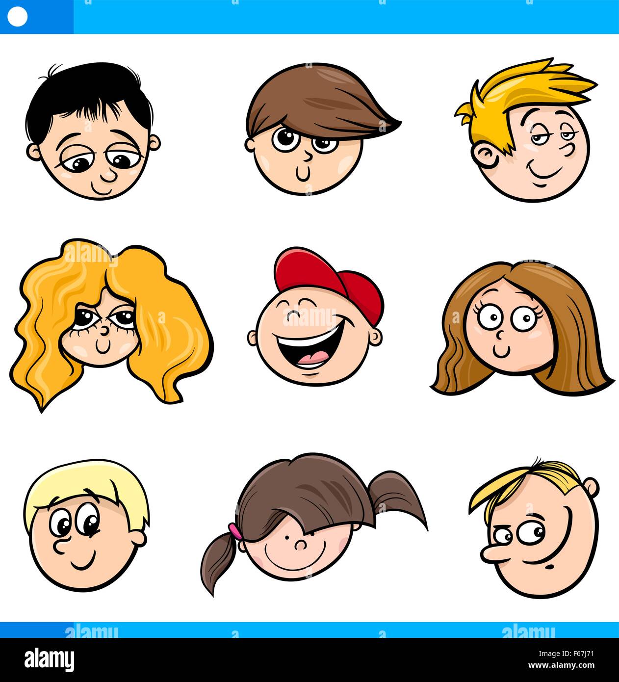 Cartoon Illustration Of Cute Children Boys And Girls Faces Set Stock Vector Image Art Alamy