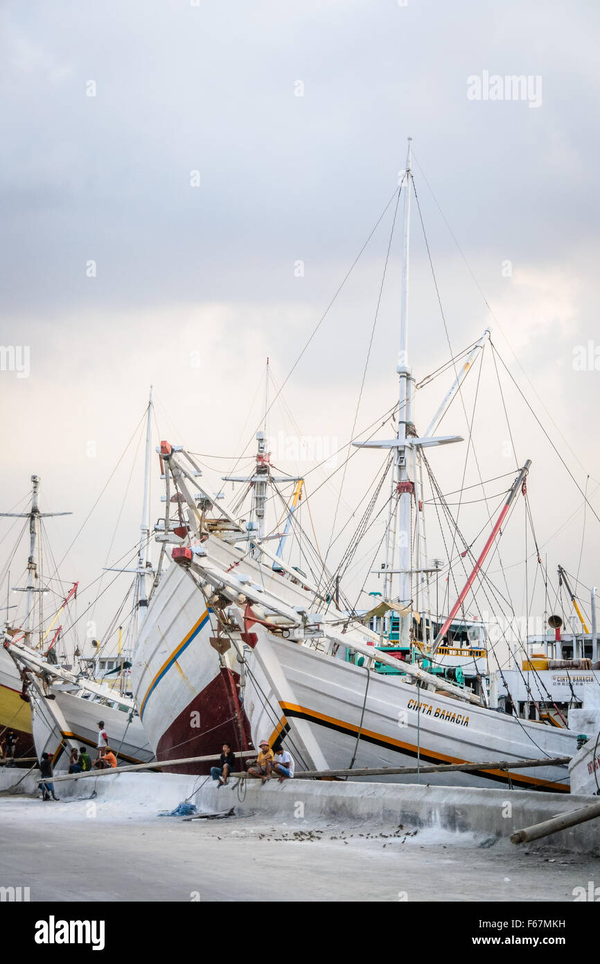 Phinisi ships at Sunda Kelapa Harbour in Jakarta Indonesia Stock Photo