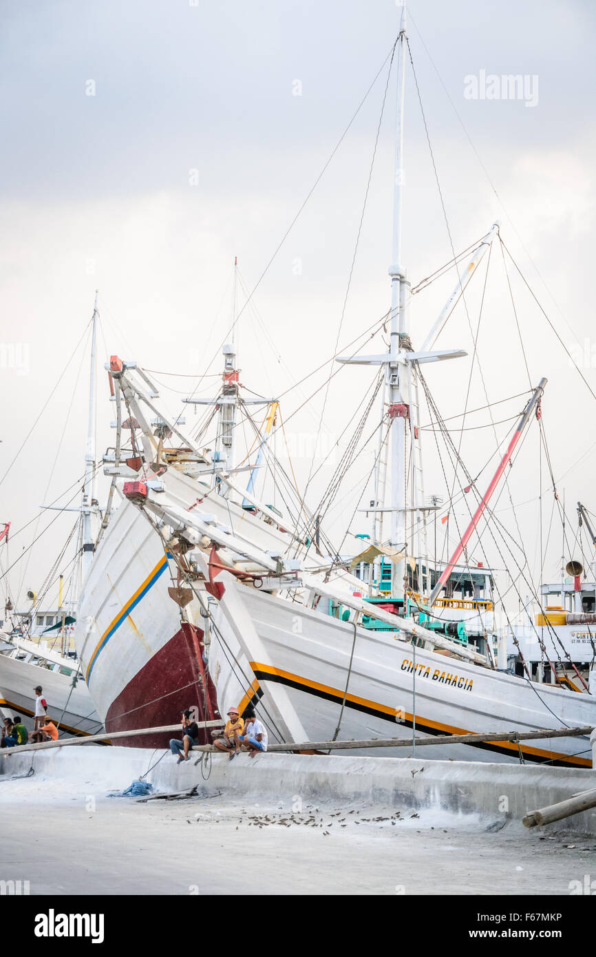 Phinisi ships at Sunda Kelapa Harbour in Jakarta Indonesia Stock Photo