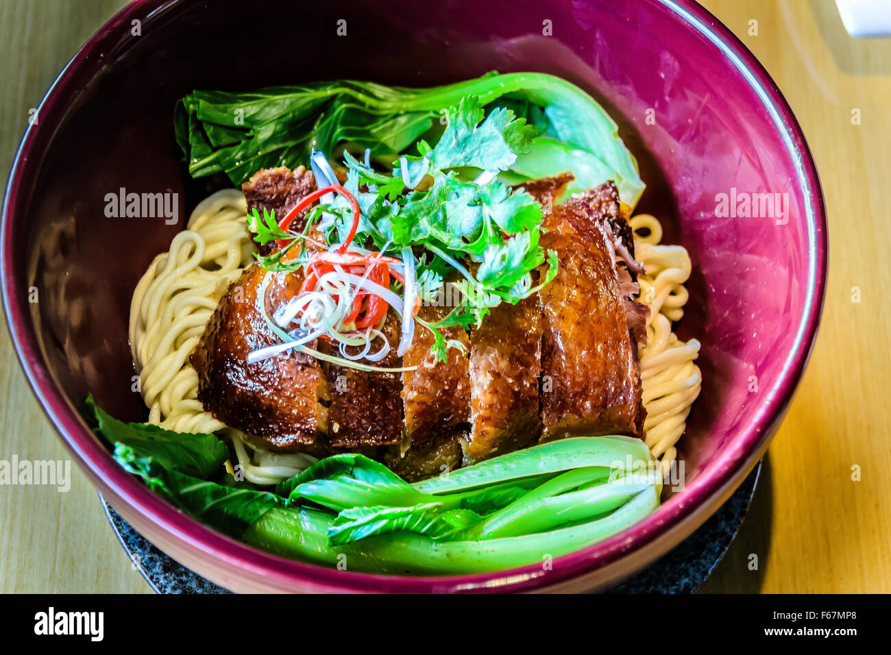 Roast chicken and noodles Chinese cuisine Stock Photo