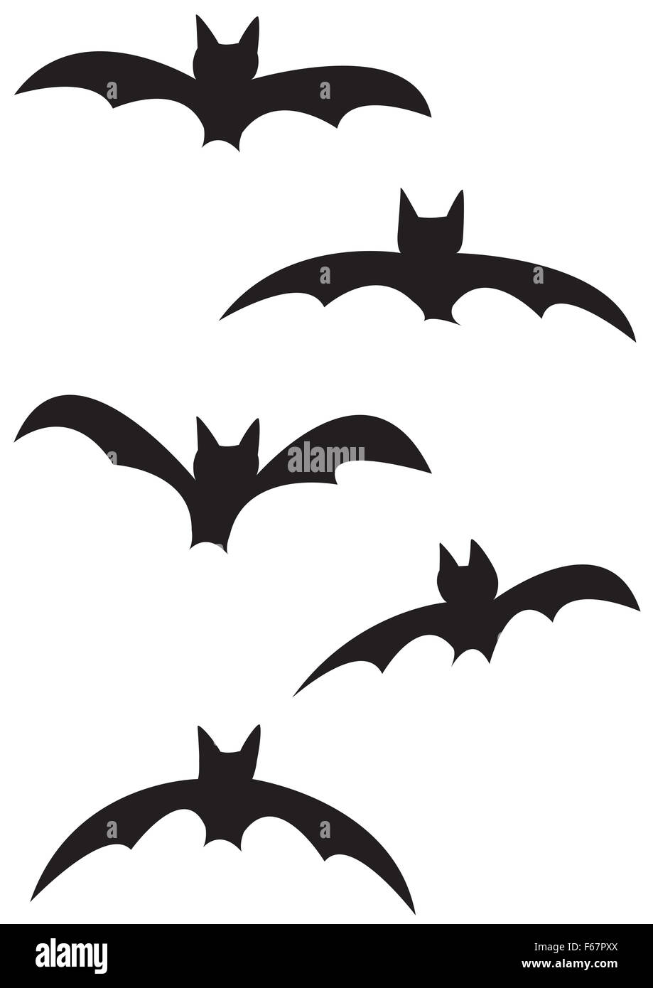 5 different bat silhouettes isolated on a white background Stock Photo