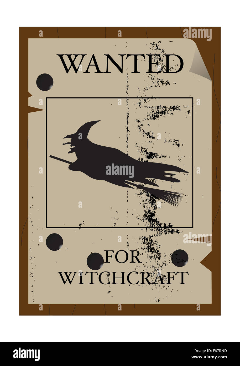 A wanted for witchcraft poster, grunged and isolated on a white background Stock Photo
