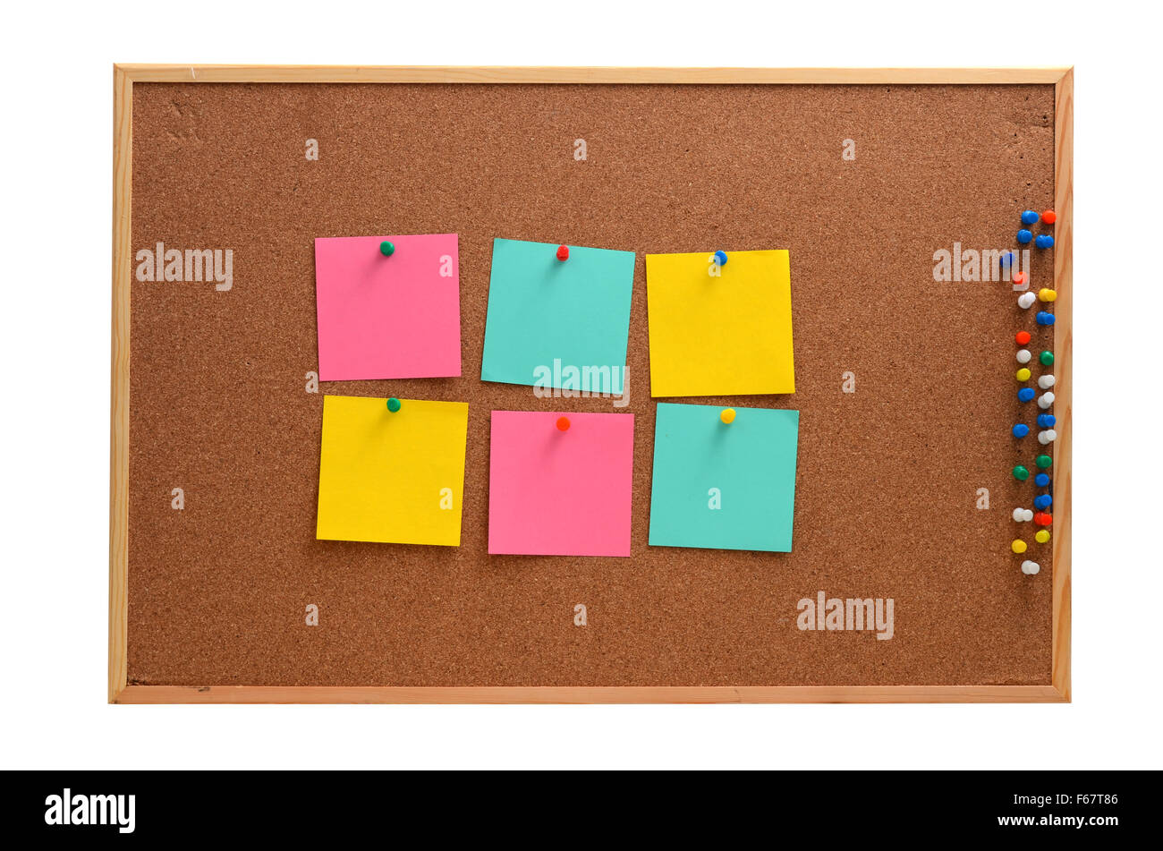 Blank colorful sticky notes or post-its on a cork board or bulletin board  Stock Photo - Alamy