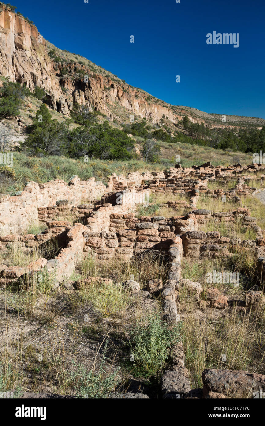 Los Alamos, New Mexico - Bandelier National Monument contains the ruins of ancestral pueblo dwellings. Stock Photo