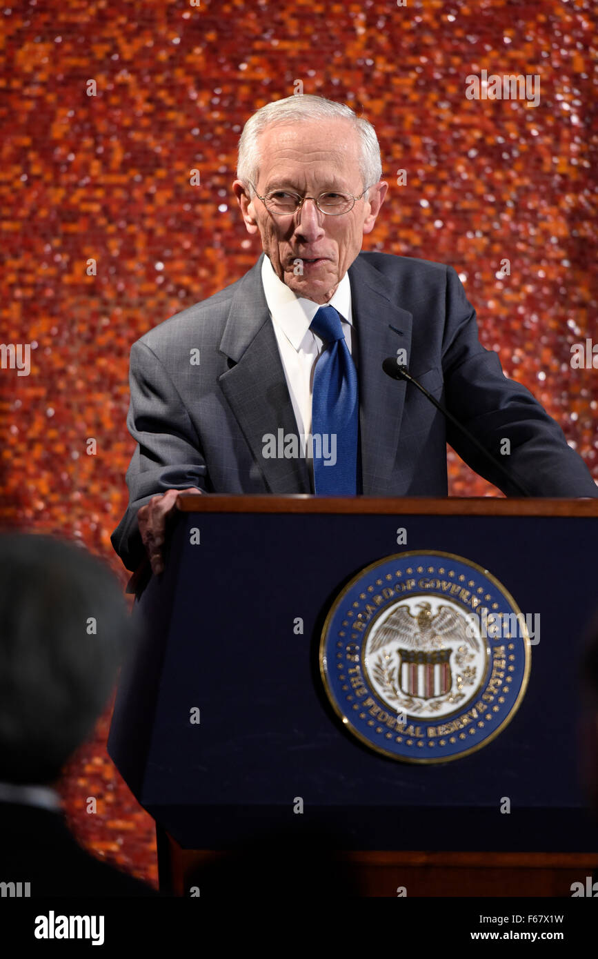 US Federal Reserve board Vice Chairman Stanley Fischer delivers remarks at monetary policy research conference November 12, 2015 in Washington, DC. Stock Photo