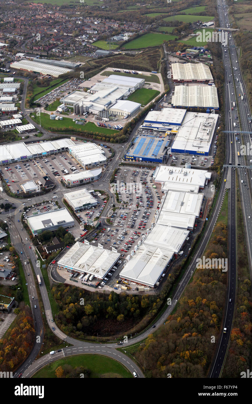 aerial view of Birstall Shopping Park, West Yorkshire, UK Stock Photo