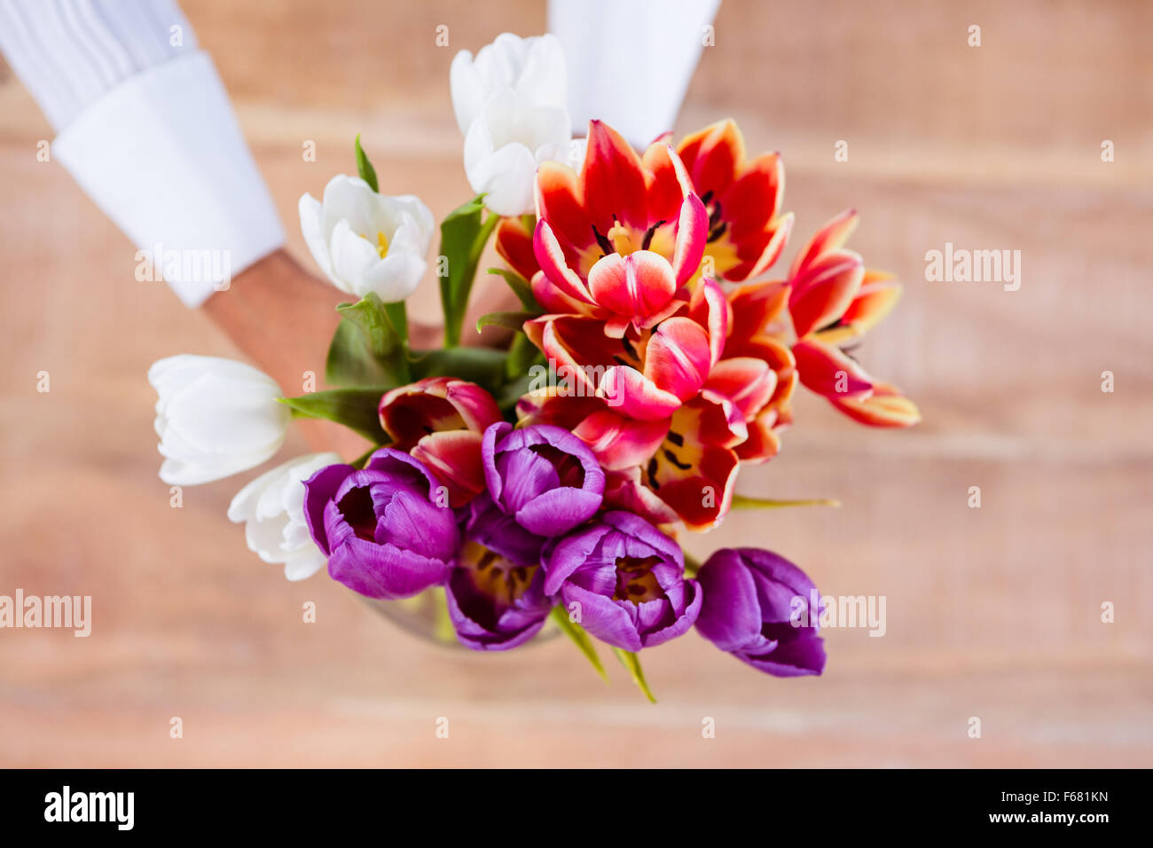 Woman putting a flowers in a vase Stock Photo Alamy