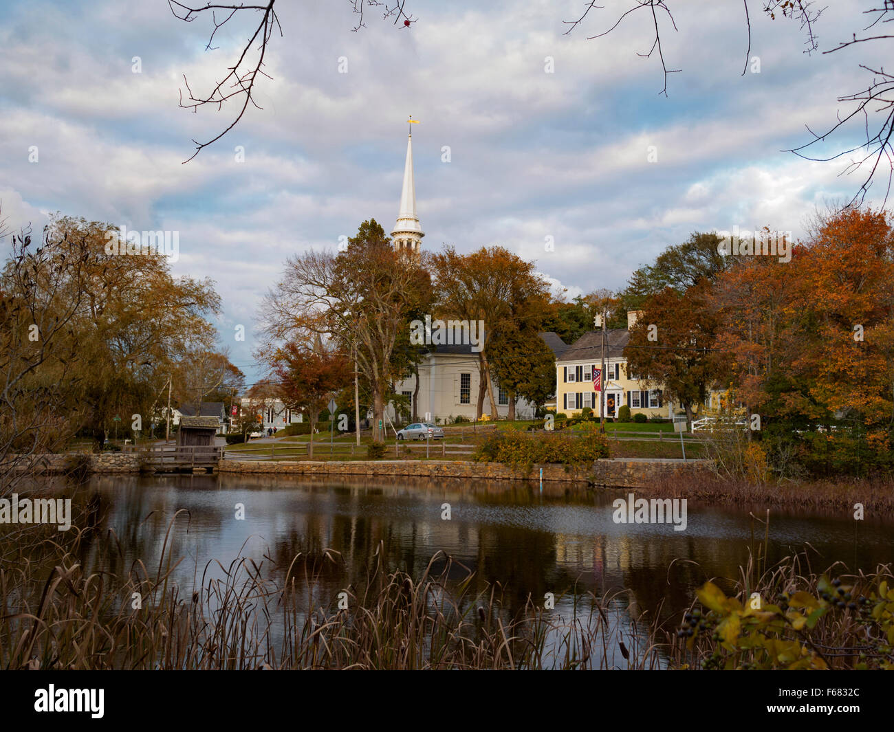 View of the small town of Sandwich Cape Cod Massachusetts framed by