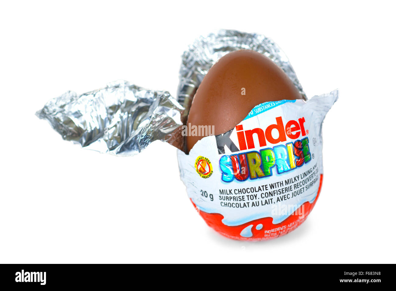 Kinder Surprise Egg Partly Unwrapped Stock Photo