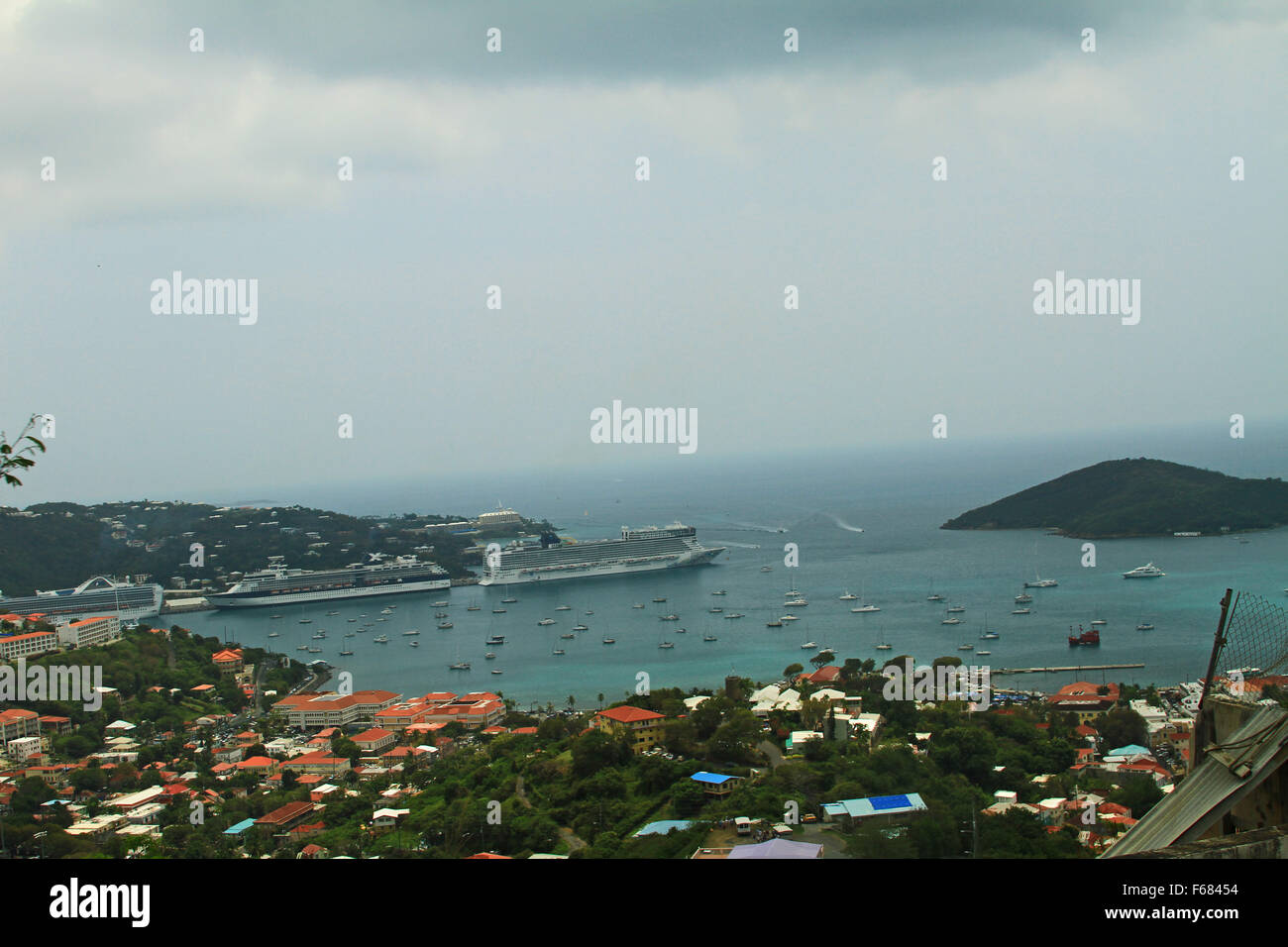 Charlotte Amalie port of call, view of the town and harbor, St Thomas ...