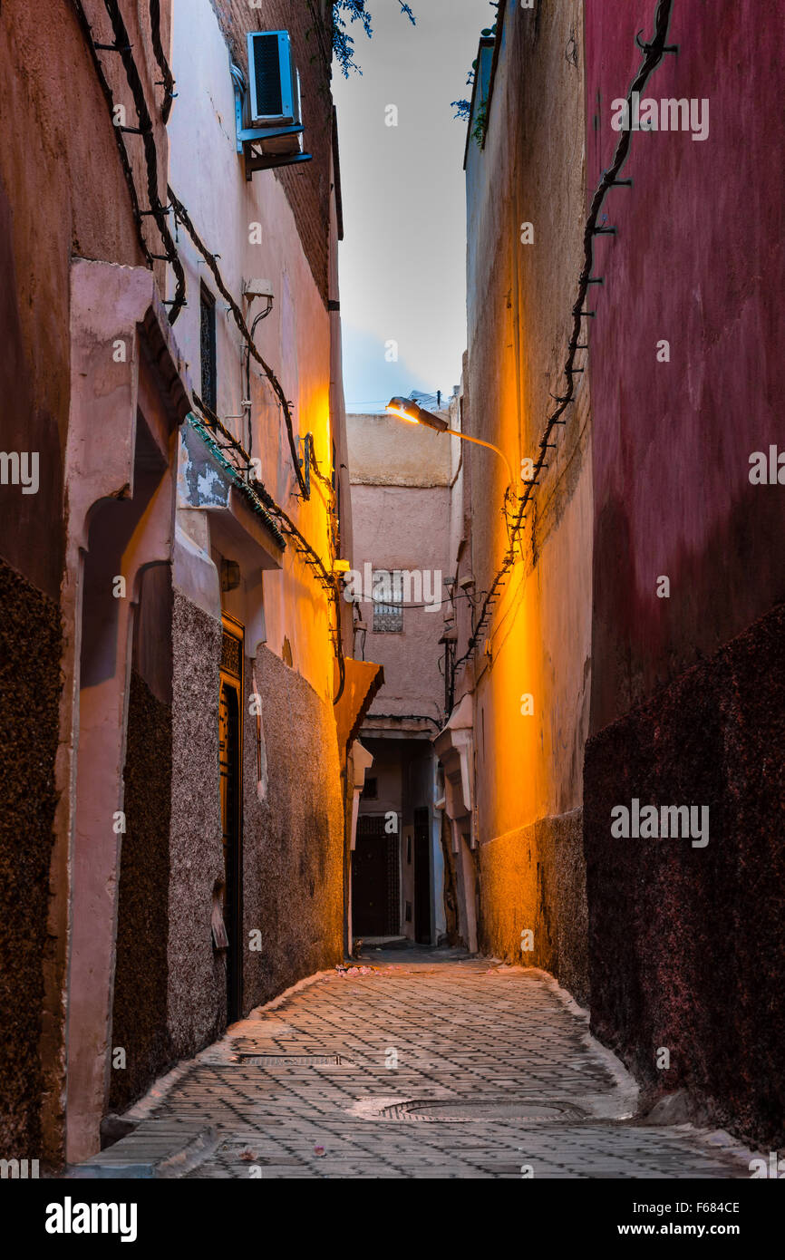 Dawn in the alley of Marrakech's Medina Stock Photo