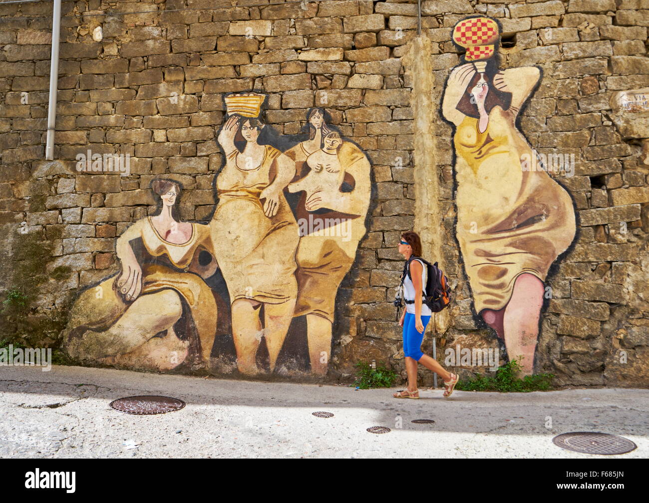 Murales in Orgosolo street, wall art painting, Sardinia, Italy Stock Photo