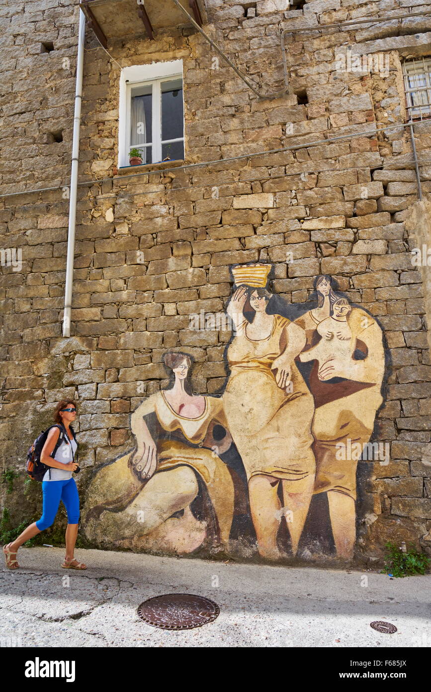 Murales in Orgosolo village, art wall painting, Sardinia, Italy Stock Photo