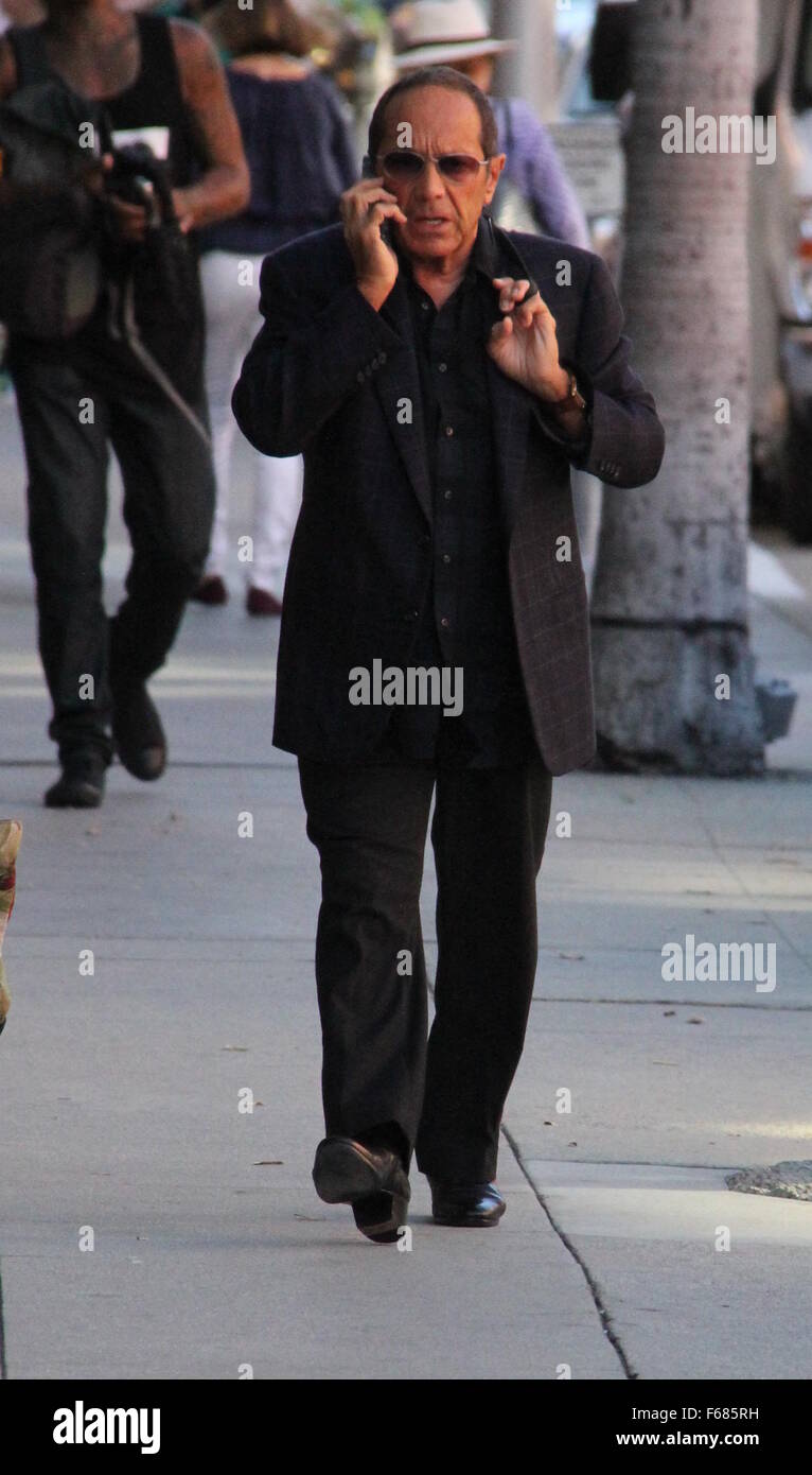 Veteren singer Paul Anka takes a phone call on his cell phone while out and about in Beverly Hills  Featuring: Paul Anka Where: Los Angeles, California, United States When: 13 Oct 2015 Stock Photo