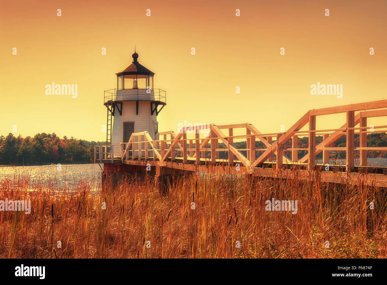Doubling Point Lighthouse on the Kennebeck River in coastal New England Stock Photo