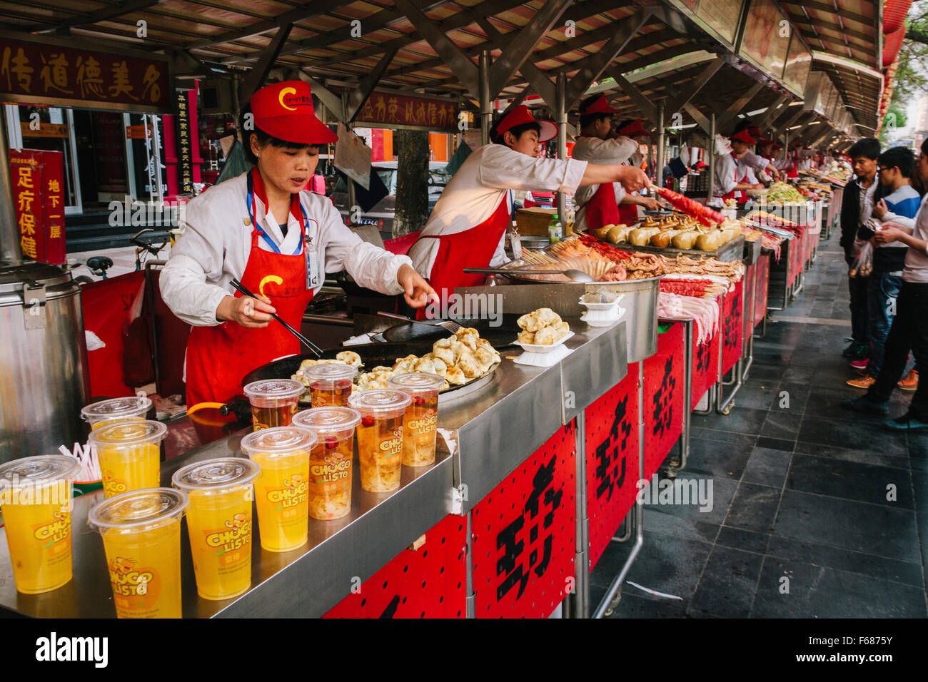 Beijing, China - The view of Donghuamen snack street in the daytime. They are selling many delicious traditional Beijing snacks. Stock Photo