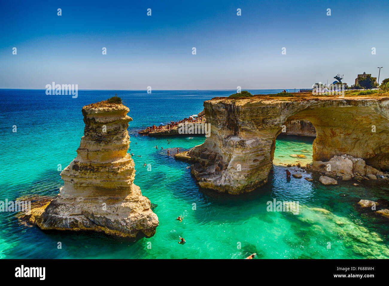 Rocky stacks of Santo Andrea on the coast of Salento in Puglia in Italy Stock Photo