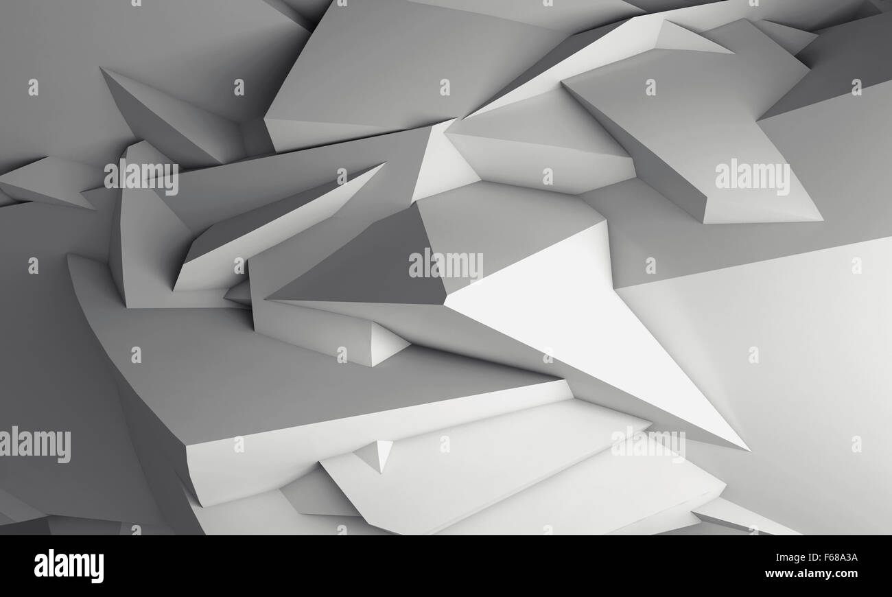 Abstract white digital 3d chaotic polygonal surface, square background texture Stock Photo