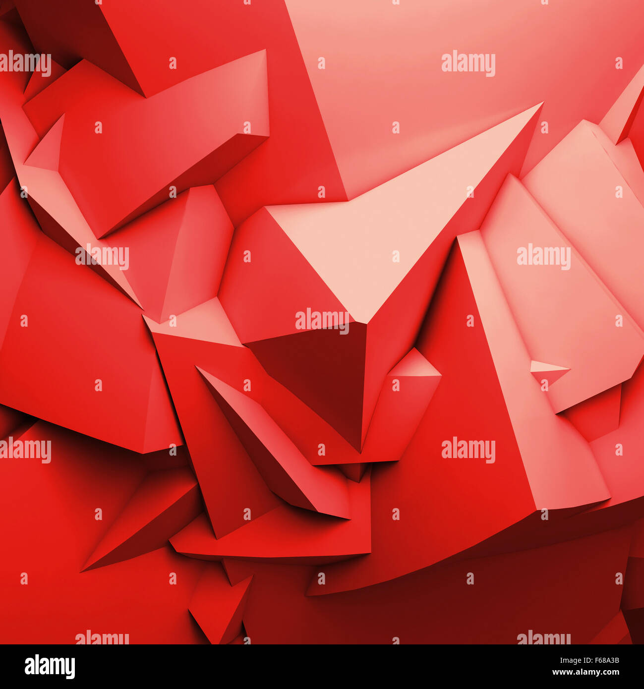 Abstract red digital 3d chaotic polygonal surface, square background texture Stock Photo