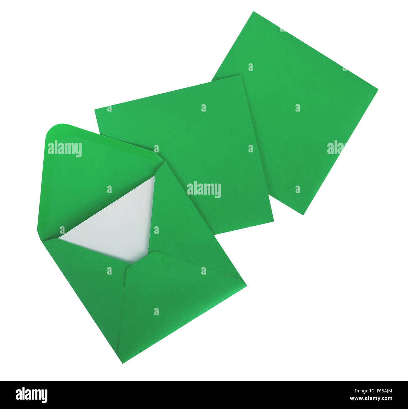 Cheery green envelopes, cards. Isolated on white. Stock Photo