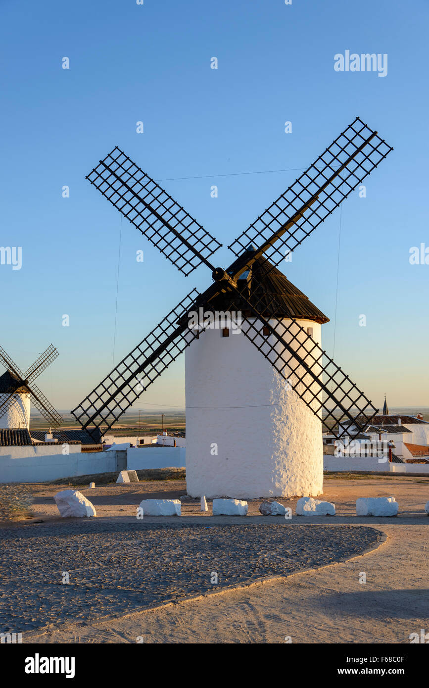 Don Quijote (Quixote) windmills at Campo de Criptana (Ciudad Real). Stock Photo