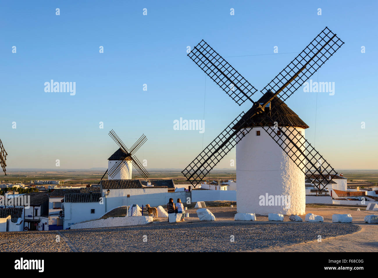 Don Quijote (Quixote) windmills at Campo de Criptana (Ciudad Real). Stock Photo
