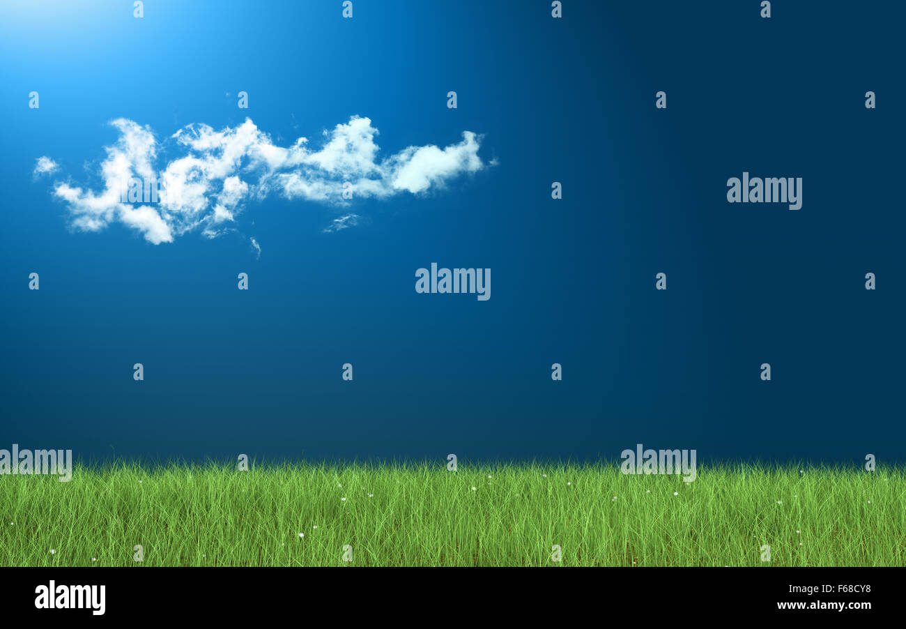Green field and cloudy blue sky Stock Photo - Alamy