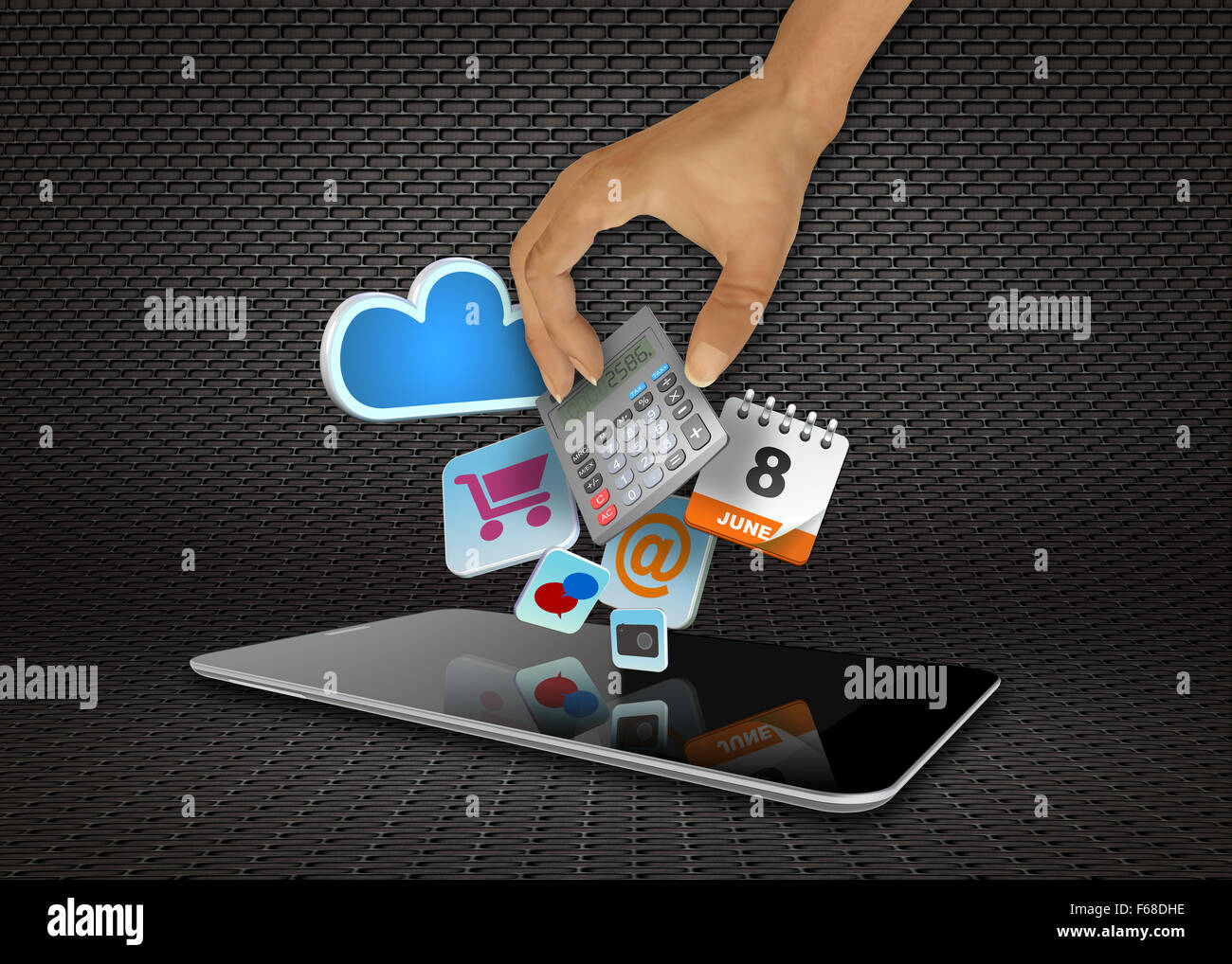 Smart phones and social media icons as concept Stock Photo - Alamy