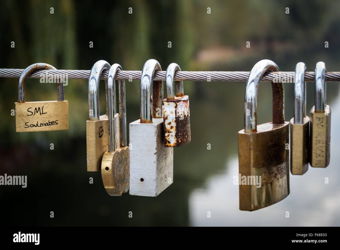 Love padlocks attached to a bridge Stock Photo Alamy