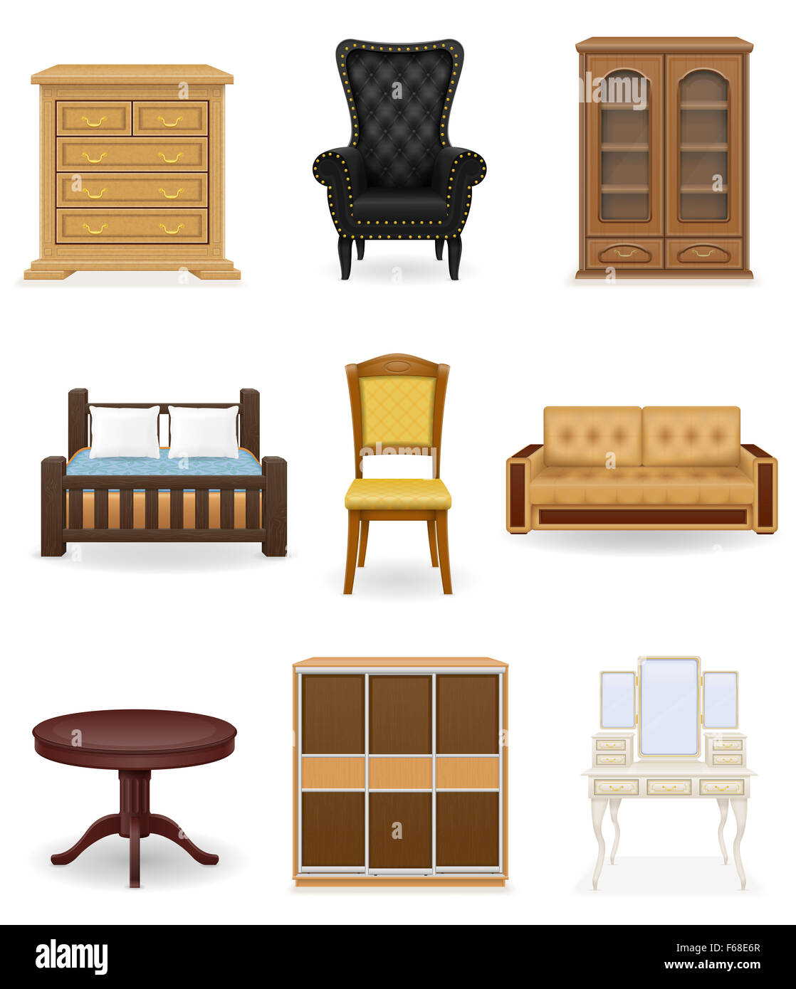 set icons furniture llustration isolated on white background Stock ...