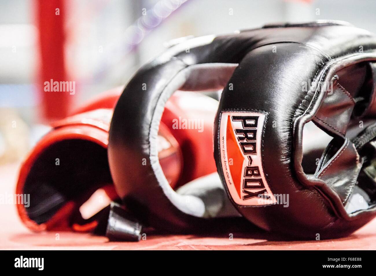 Image of Boxing gear left on the boxing ring floor after a match fight