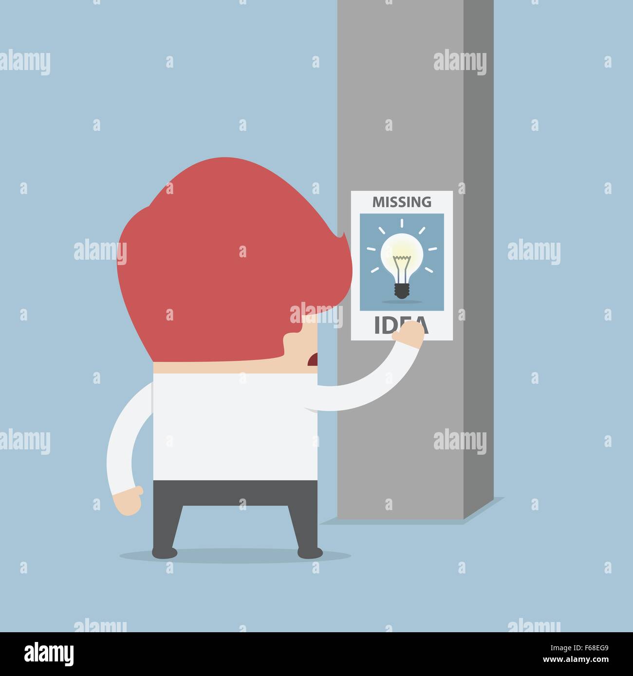 Businessman standing in front of missing idea poster, VECTOR, EPS10 Stock Vector