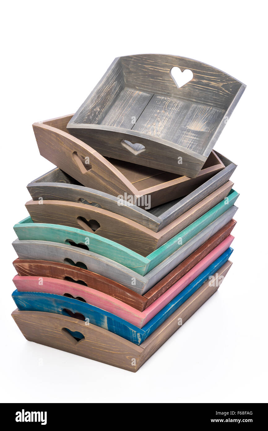 Wooden tray on white background Stock Photo - Alamy