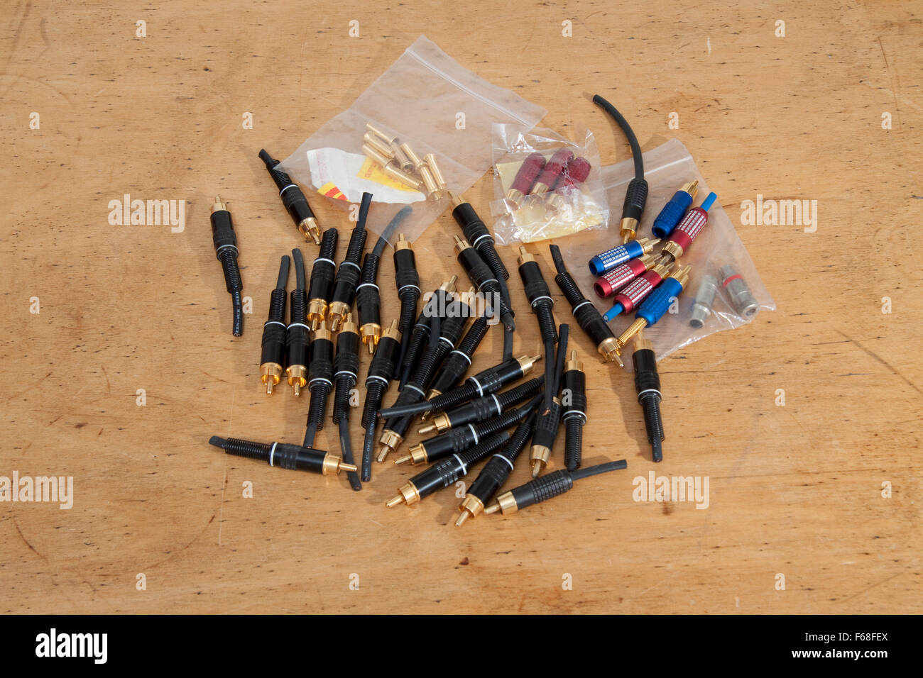 A load of various phono plugs Stock Photo Alamy