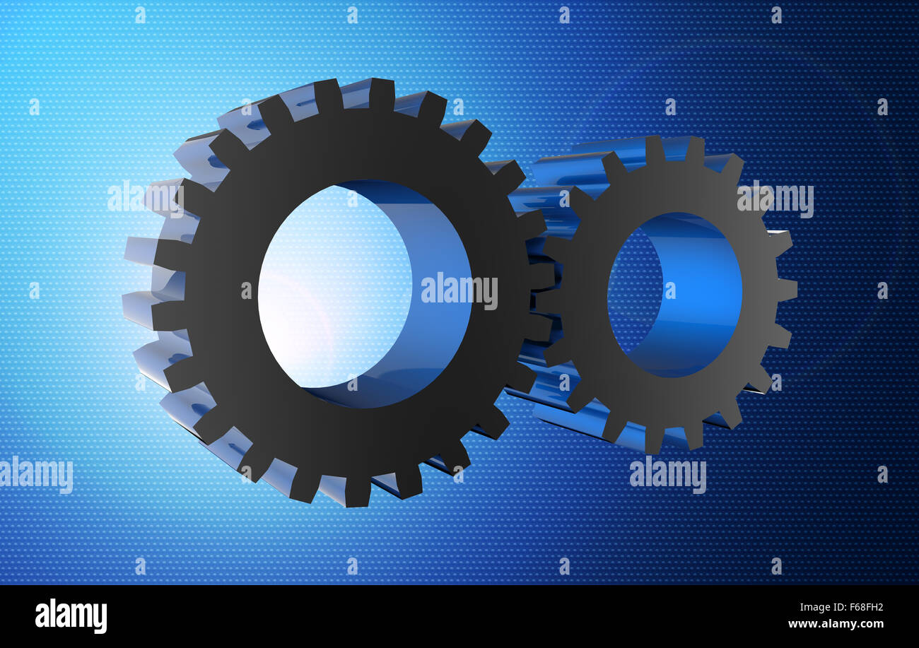 Gear wheels on the bright blue background Stock Photo