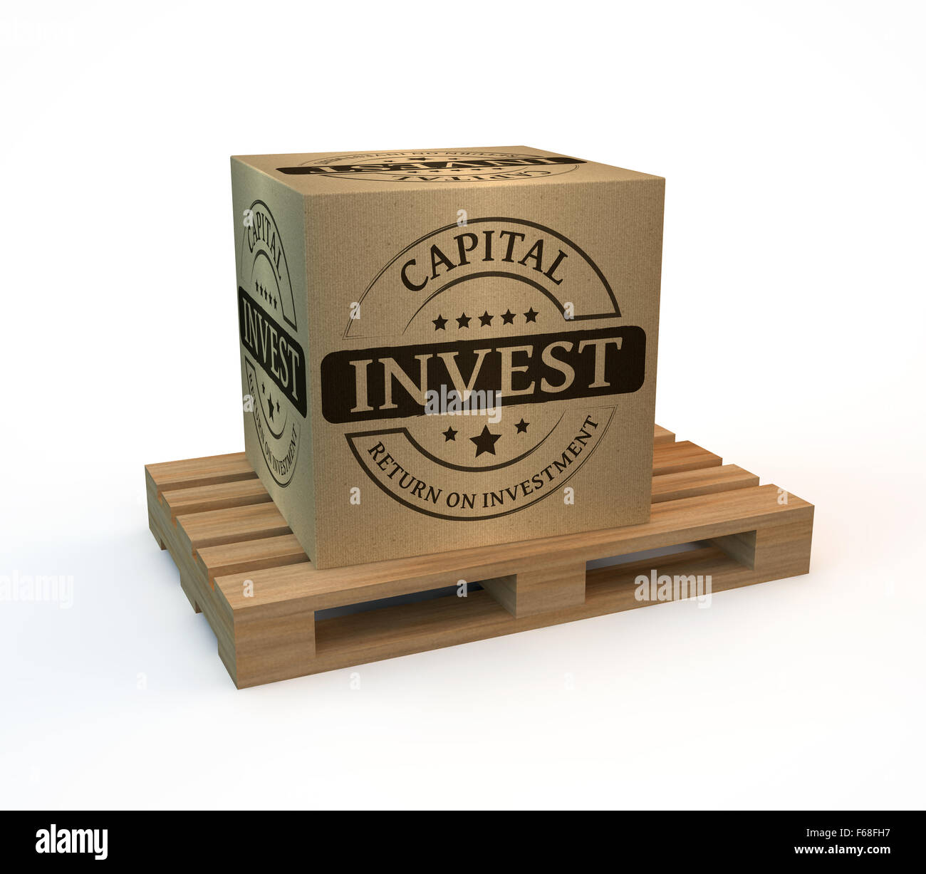 Wooden pallet with a package invest Stock Photo