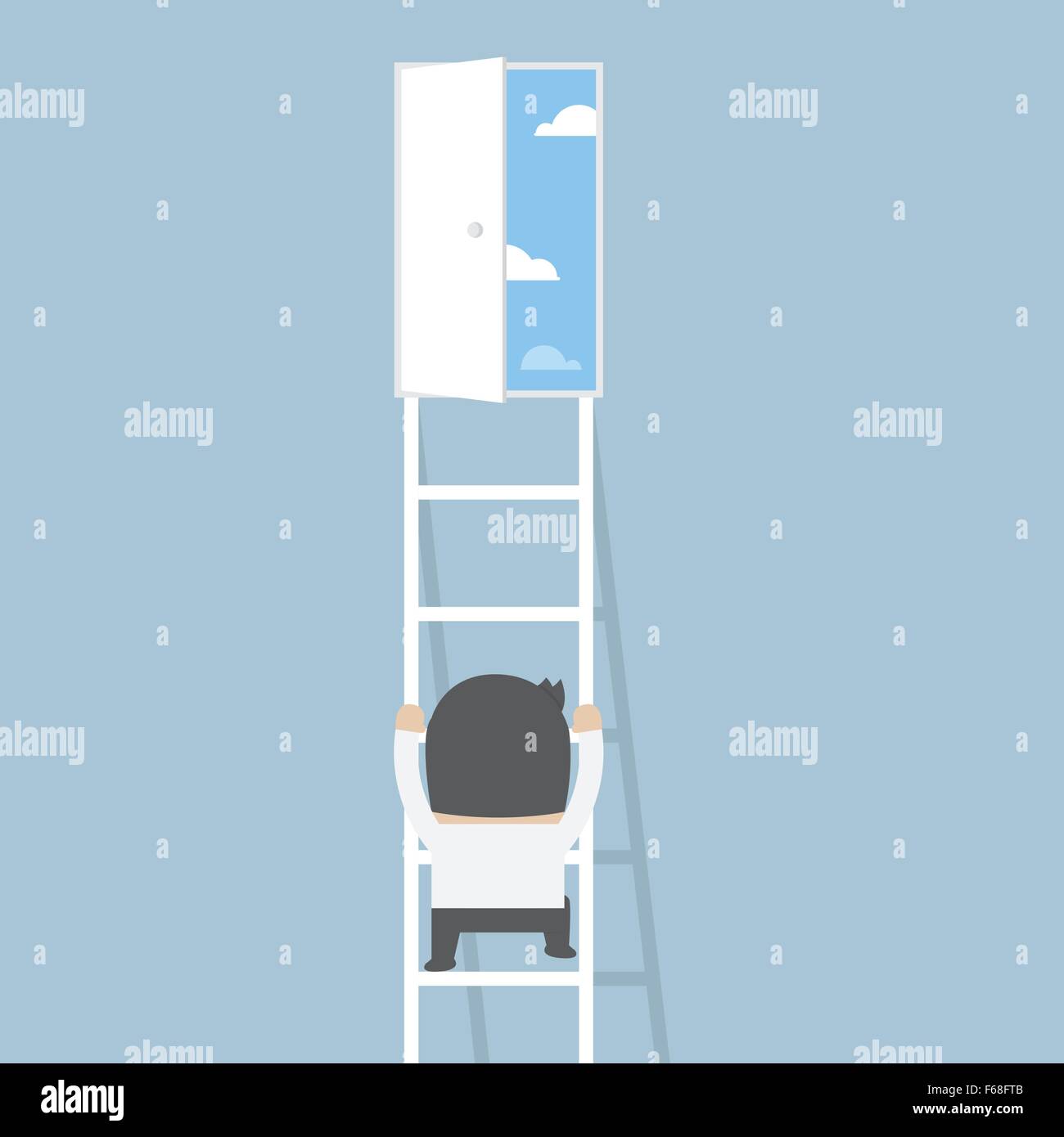 Businessman climbing ladder to the door of freedom, VECTOR, EPS10 Stock Vector