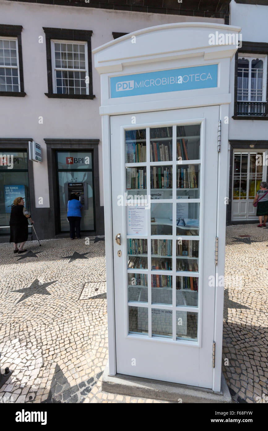Phone box converted in a micro library in Ponta Delgada, São Miguel ...
