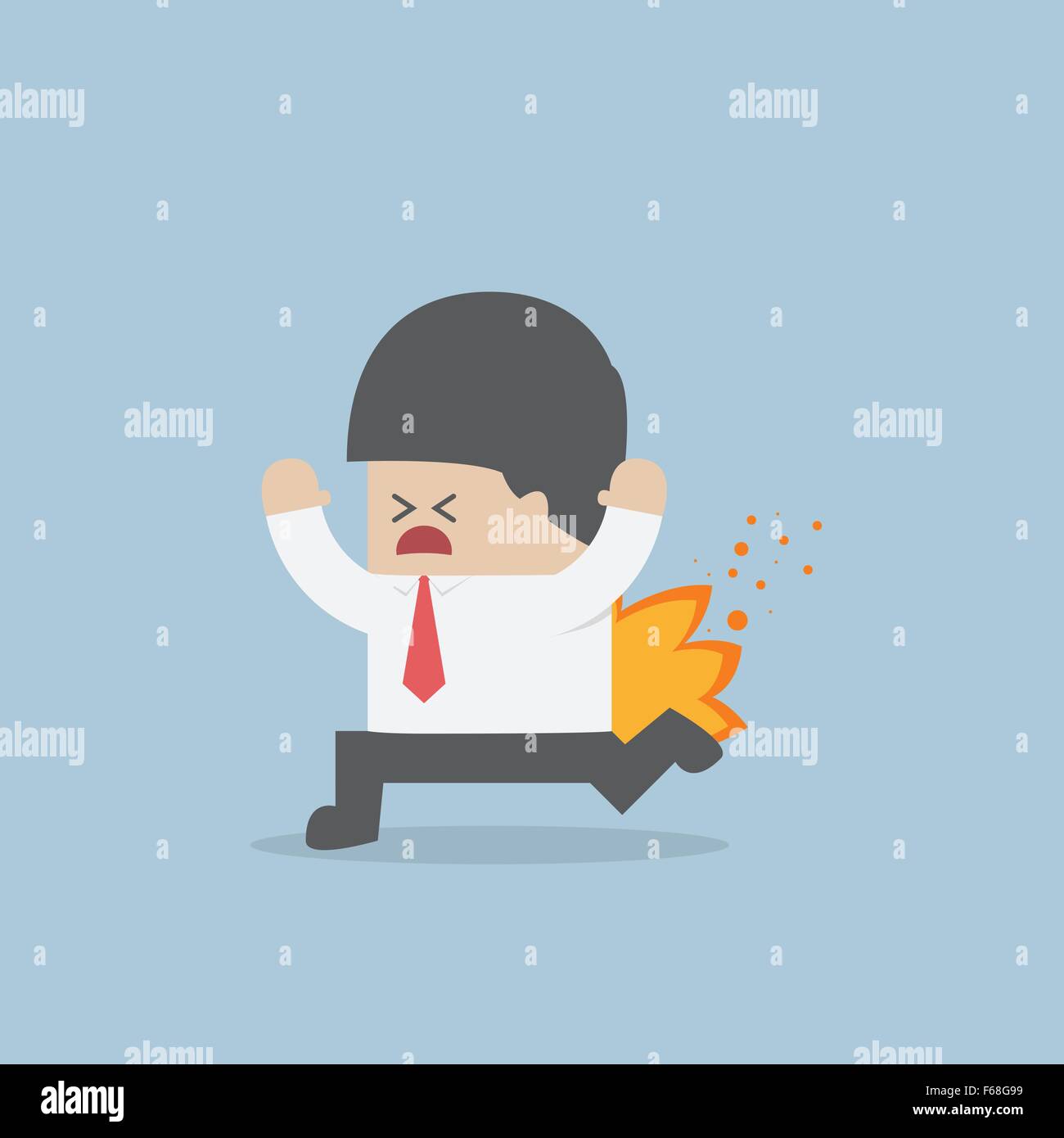 Businessman running with his pants on fire, VECTOR, EPS10 Stock Vector
